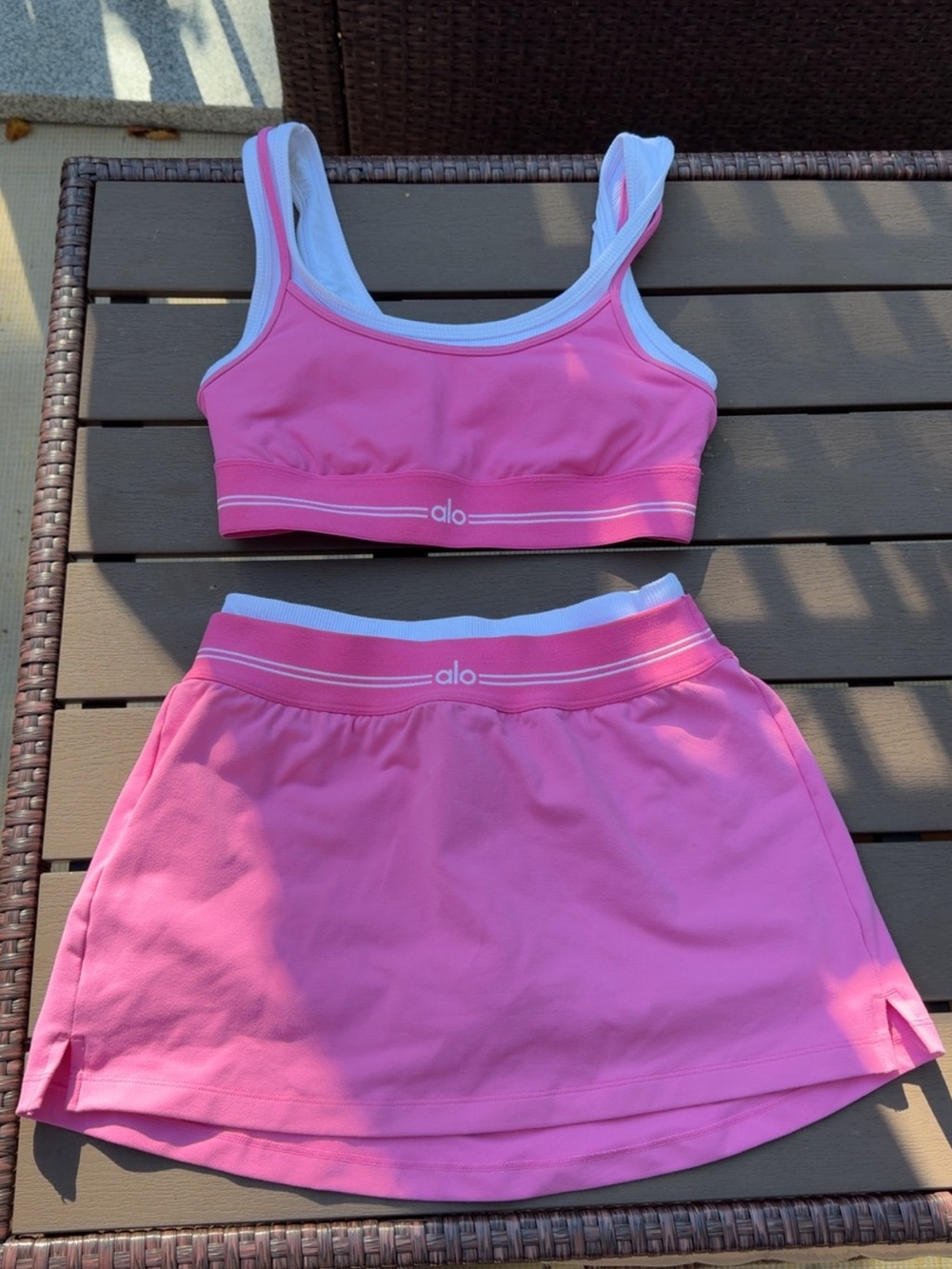 ALO Yoga Pink Active Bralette and Skort Set